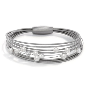 Arya-Perlenarmband aus Edelstahl mit Perlen, Magnetverschluss, 16-17cm